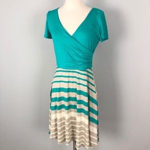 Gilli Teal and Gray Surplice Dress
